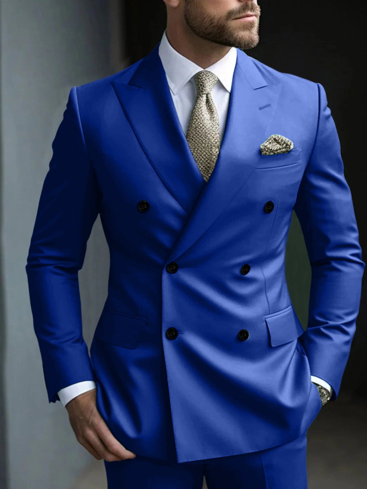 Men's Green Tailored Fit Double Breasted Six-Button Party Suit In 2 Solid Pieces