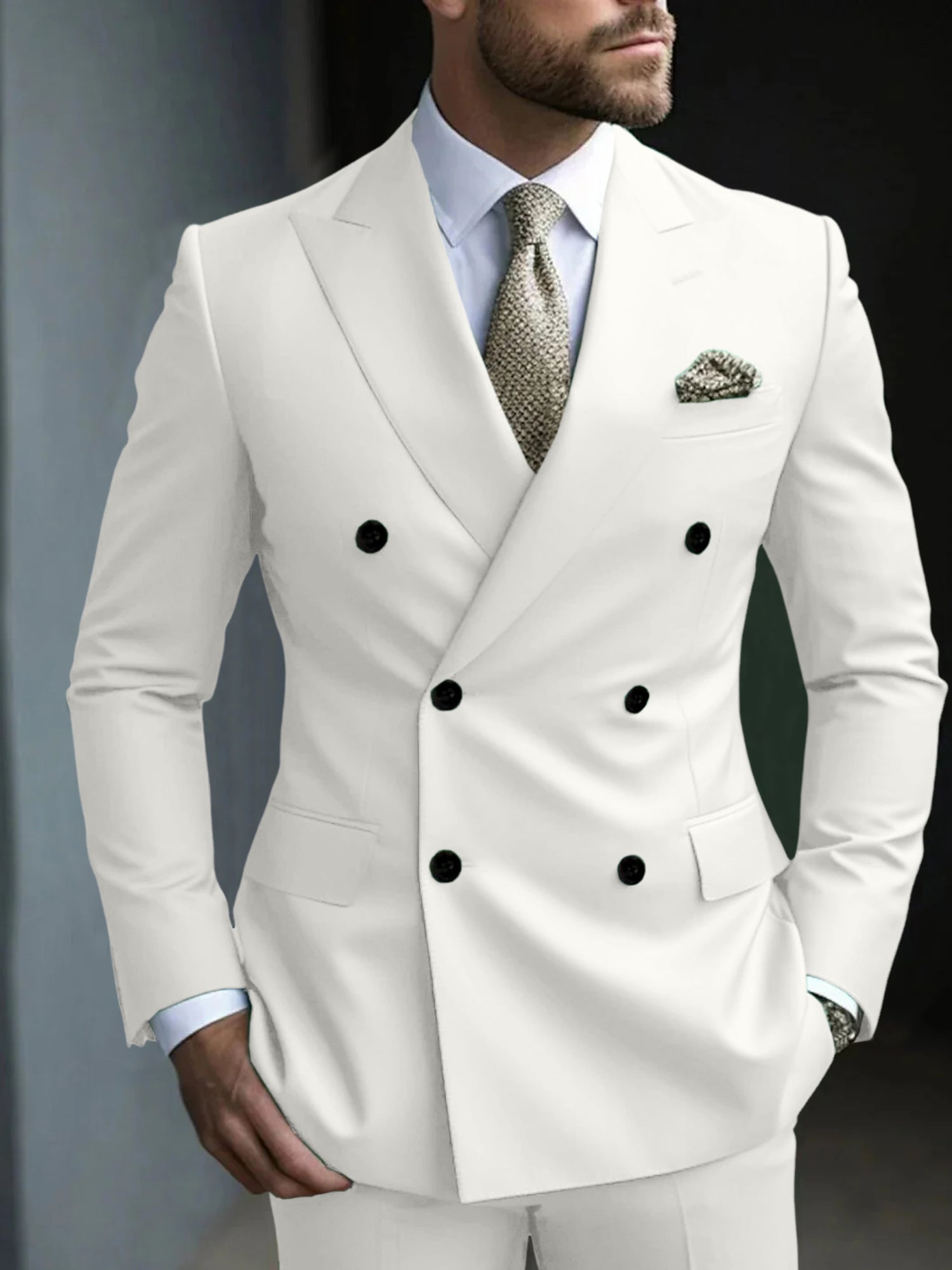 Men's Green Tailored Fit Double Breasted Six-Button Party Suit In 2 Solid Pieces
