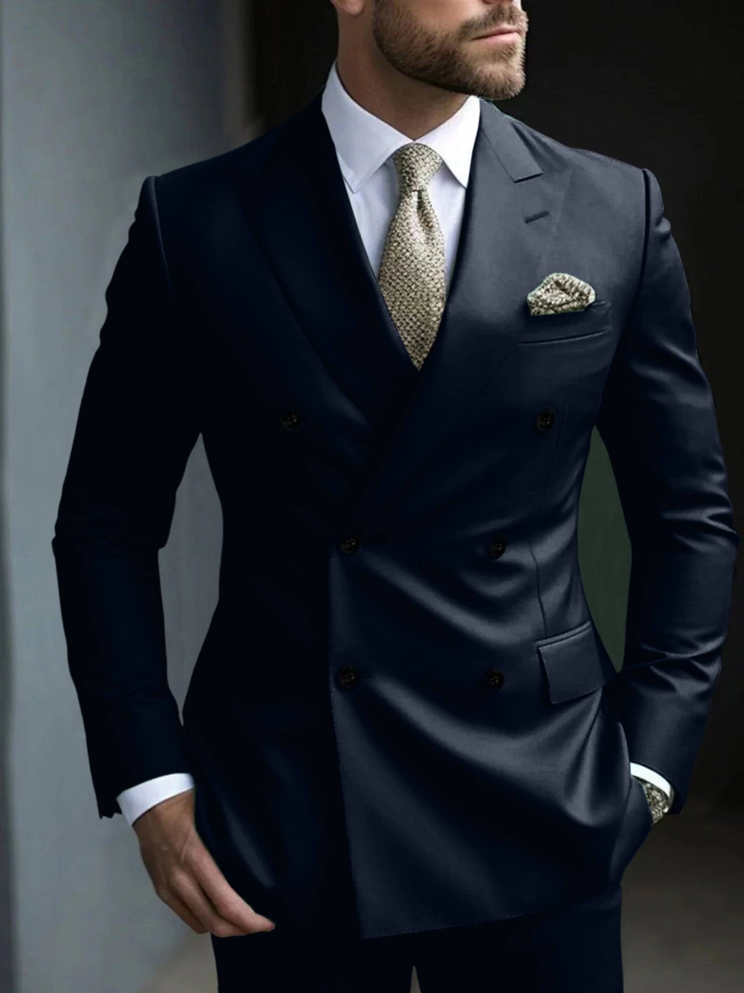 Men's Green Tailored Fit Double Breasted Six-Button Party Suit In 2 Solid Pieces
