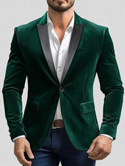 Men's Green Velvet Party Blazer With Notched Neck And Single Button