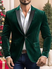 Men's Green Velvet Party Blazer With Notched Neck And Single Button