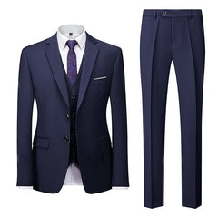 Men's Navy Blue Business Suit Set - Standard Fit Single Breasted 2-Button 3-Piece Wedding & Party Attire