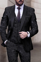 Men's Patterned 3-Piece Wedding Suit In Tailored Fit With Single Breast And Two Buttons