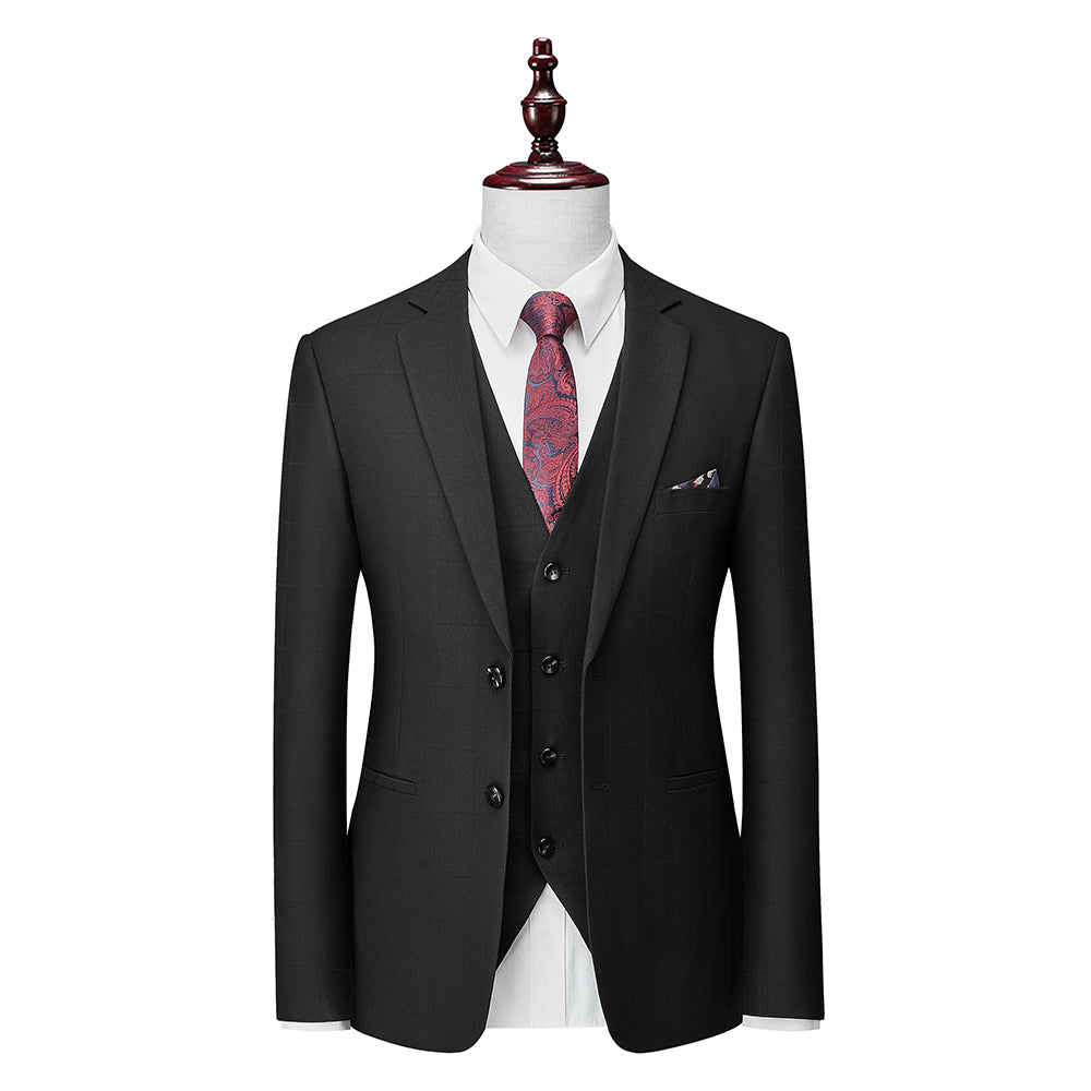 Men's Plaid 3-Piece Wedding Suit In Tailored Fit With Single Breast And Two Buttons