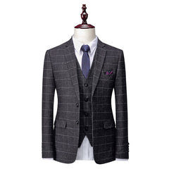 Men's Plaid Wedding Suit In Tailored Fit With Single Breasted Two-Button Design 3 Pieces