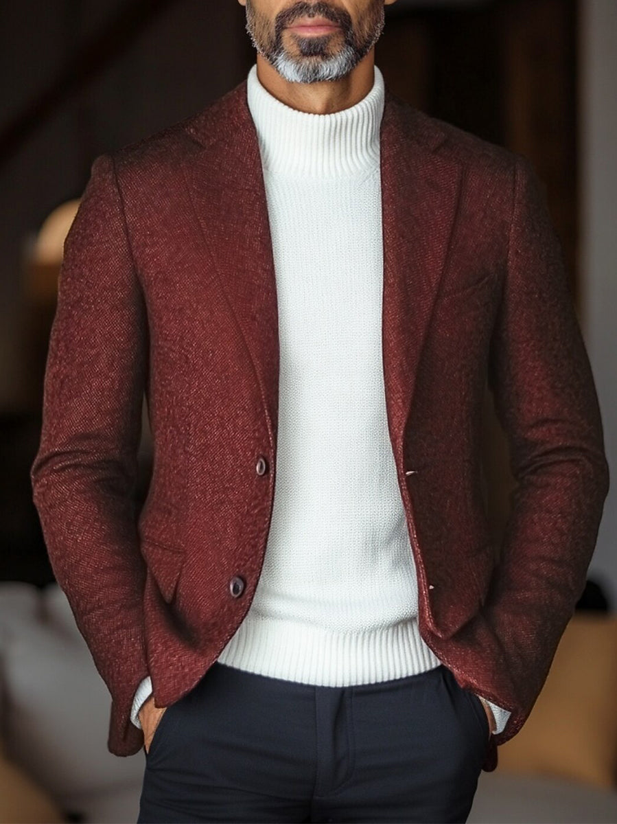 Men's Retro Standard Fit Burgundy Casual Blazer With Two Buttons