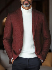 Men's Retro Standard Fit Burgundy Casual Blazer With Two Buttons