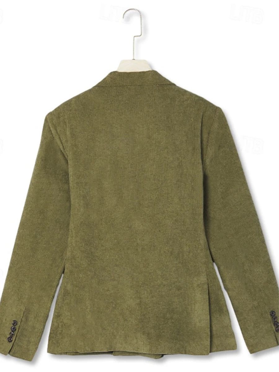 Men's Sage Corduroy Peak Neck Regular Fit Single Or Double Breasted Six-Button Party Jacket