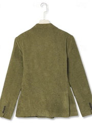 Men's Sage Corduroy Peak Neck Regular Fit Single Or Double Breasted Six-Button Party Jacket
