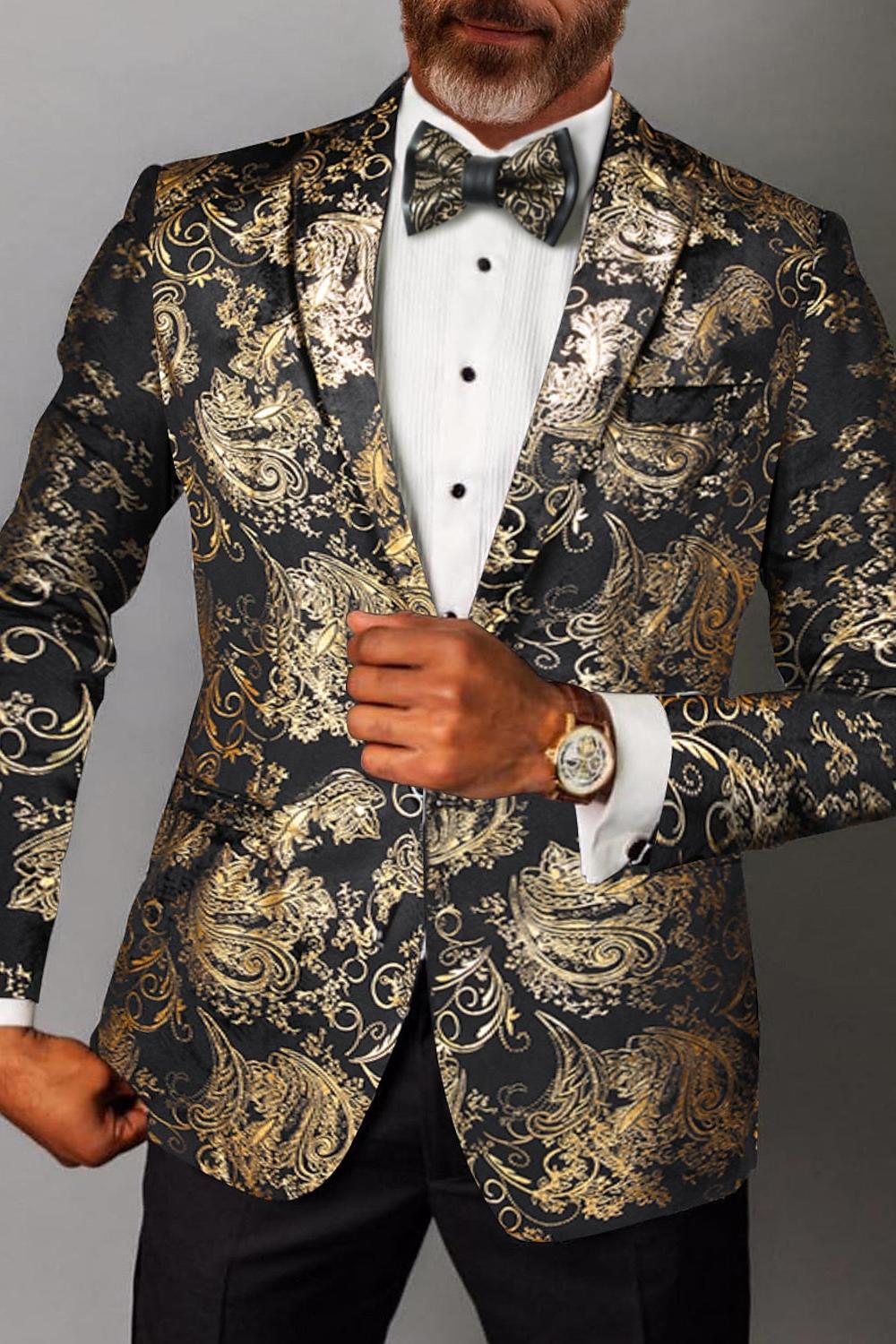 Men's Single-Breasted One-Button Party Jacket In Gold And Silver Tailored Fit