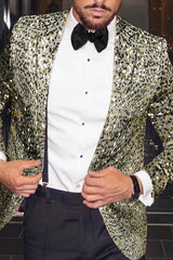 Men's Single-Breasted One-Button Tailored Fit Party Jacket In Gold And Silver Sequins