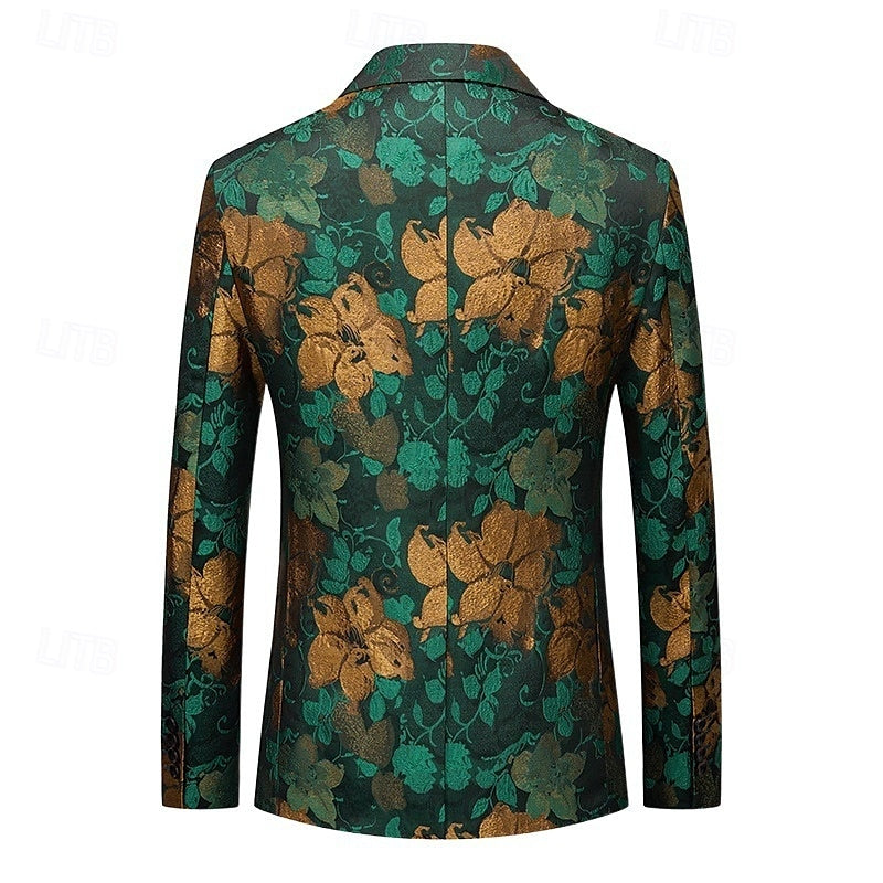 Men's Single Breasted Tailored Fit 2-Piece Floral Print Wedding Suit Blazer