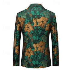Men's Single Breasted Tailored Fit 2-Piece Floral Print Wedding Suit Blazer