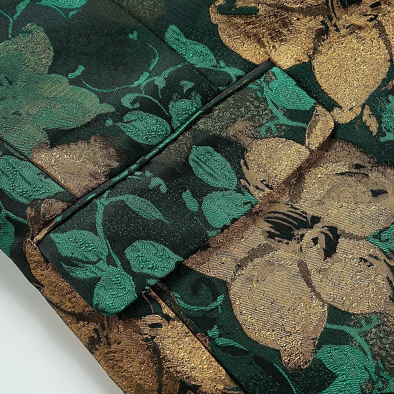 Men's Single Breasted Tailored Fit 2-Piece Floral Print Wedding Suit Blazer