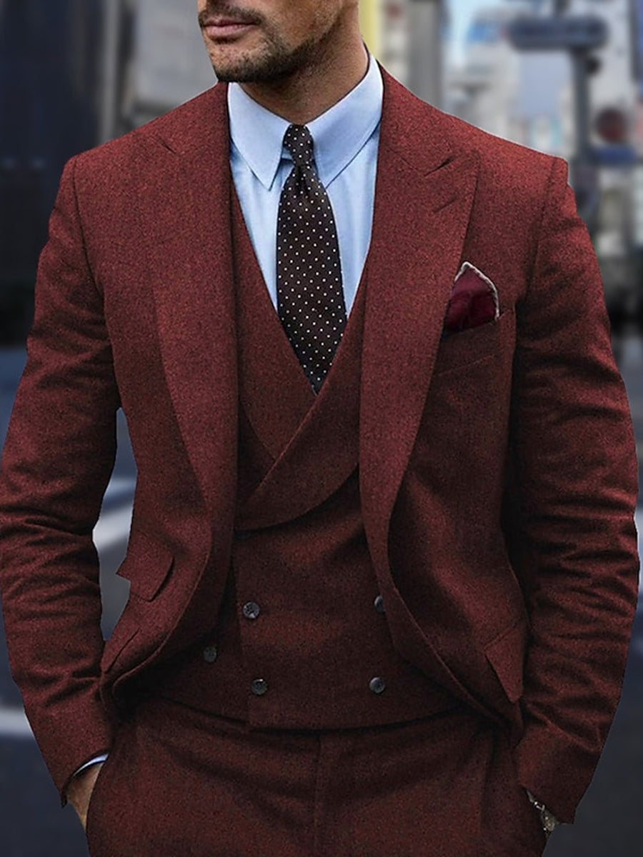 Men's Single Breasted Two-Button Wedding Suits In Dark Gray Peak Tweed