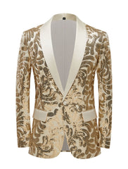 Men's Single-Button Tailored Fit Party Jacket In Red Gold Green With Sequins