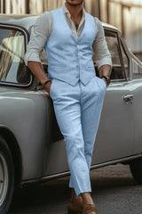 Men's Sky Blue Standard Fit Two-Button Single-Breasted Wedding Suit Set