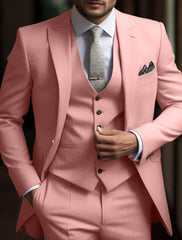 Men's Solid Colored 3-Piece Wedding Suit In Tailored Fit With Single Breast And Two Buttons
