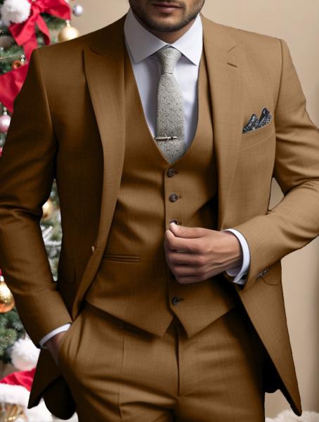 Men's Solid Colored 3-Piece Wedding Suit In Tailored Fit With Single Breast And Two Buttons