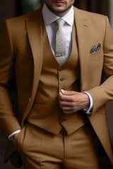 Men's Solid Colored 3-Piece Wedding Suit In Tailored Fit With Single Breast And Two Buttons