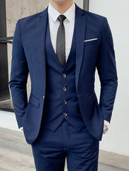 Men's Solid Colored 3-Piece Wedding Suit In Tailored Fit With Single Breasted Two-Button Design
