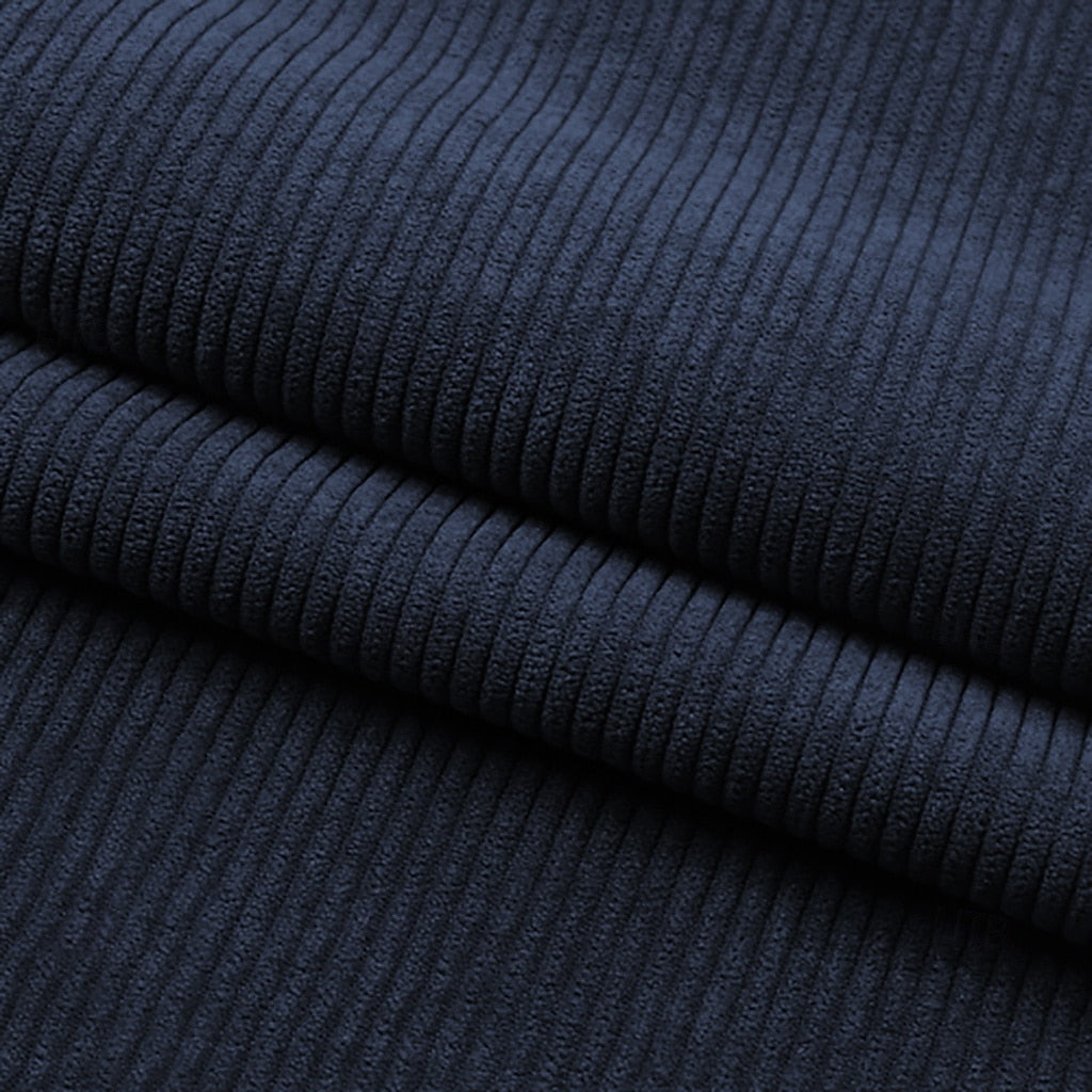 Men's Solid Navy Blue Corduroy Party Jacket With Two Buttons