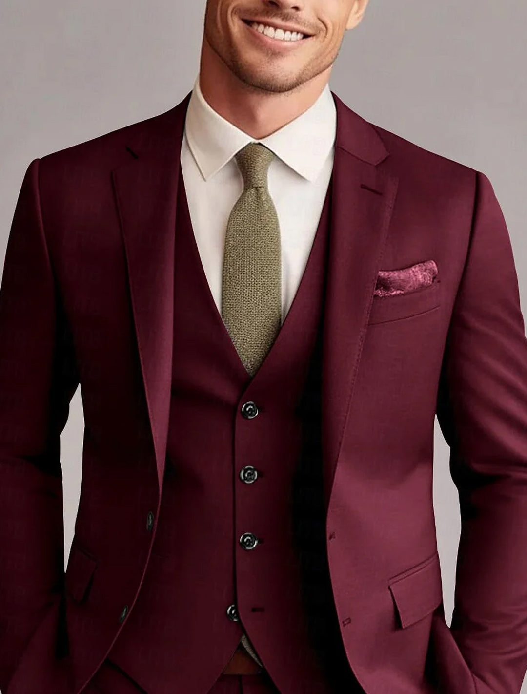 Men's Tailored 3-Piece Single Breasted Two-Button Wedding Suits In Green Red Blue Yellow Solid Colors