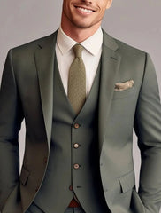 Men's Tailored 3-Piece Single Breasted Two-Button Wedding Suits In Green Red Blue Yellow Solid Colors