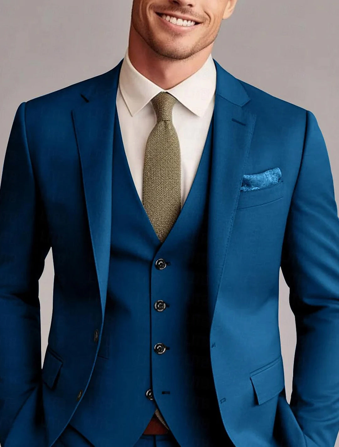 Men's Tailored 3-Piece Single Breasted Two-Button Wedding Suits In Green Red Blue Yellow Solid Colors