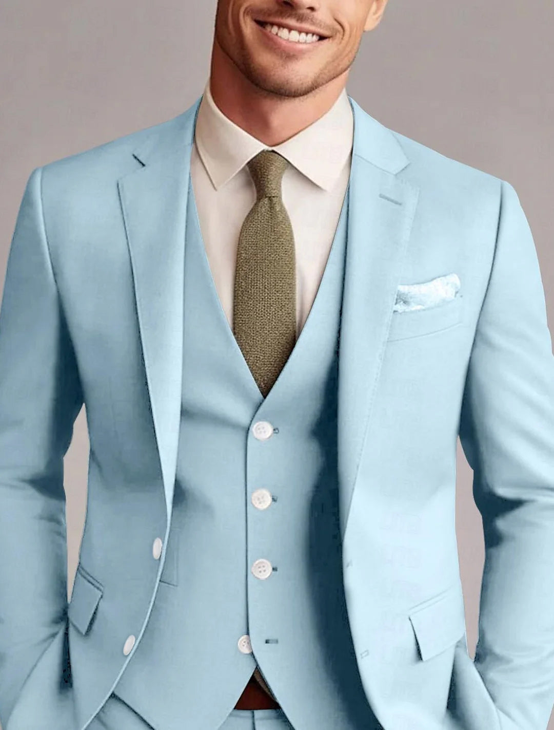 Men's Tailored 3-Piece Single Breasted Two-Button Wedding Suits In Green Red Blue Yellow Solid Colors