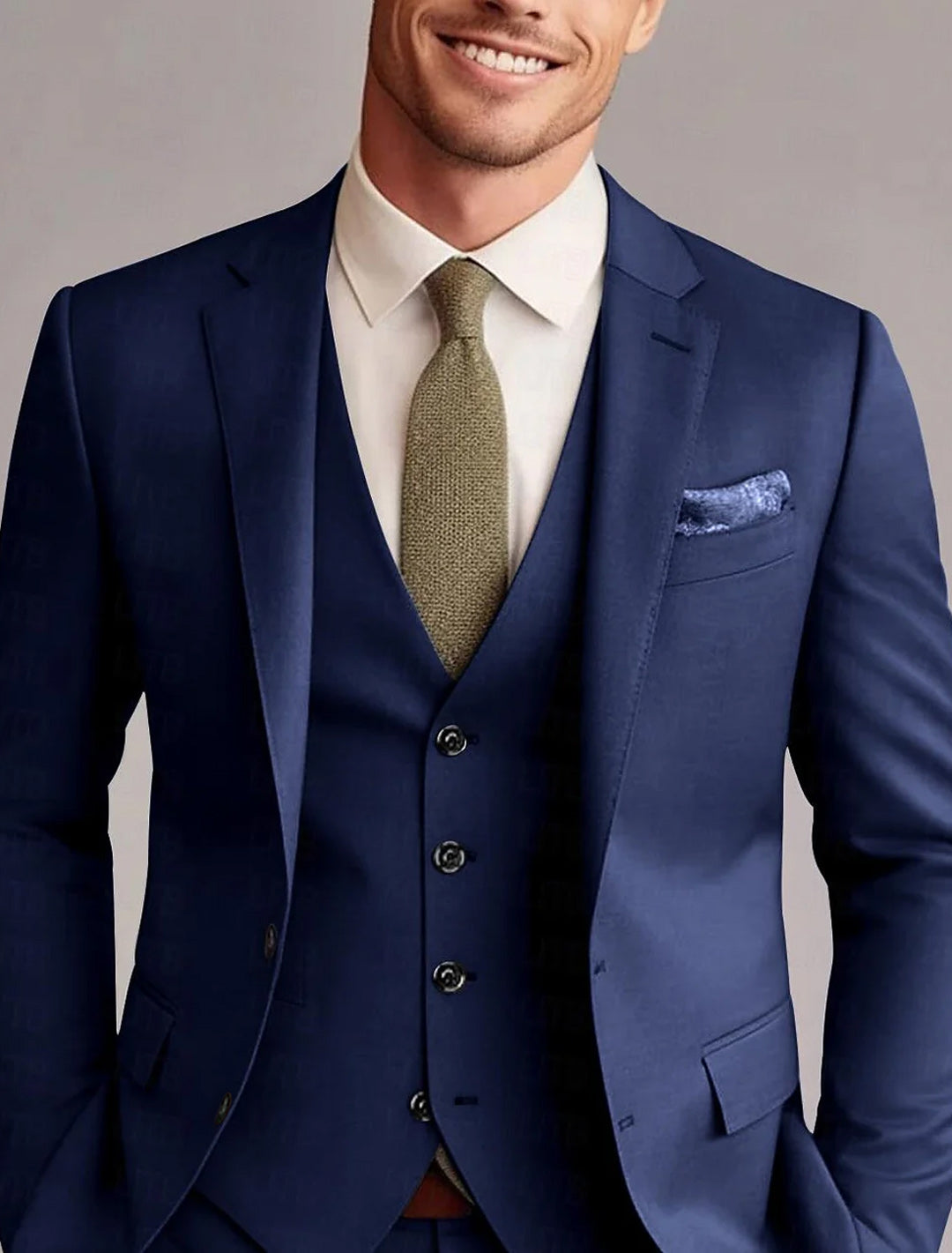 Men's Tailored 3-Piece Single Breasted Two-Button Wedding Suits In Green Red Blue Yellow Solid Colors