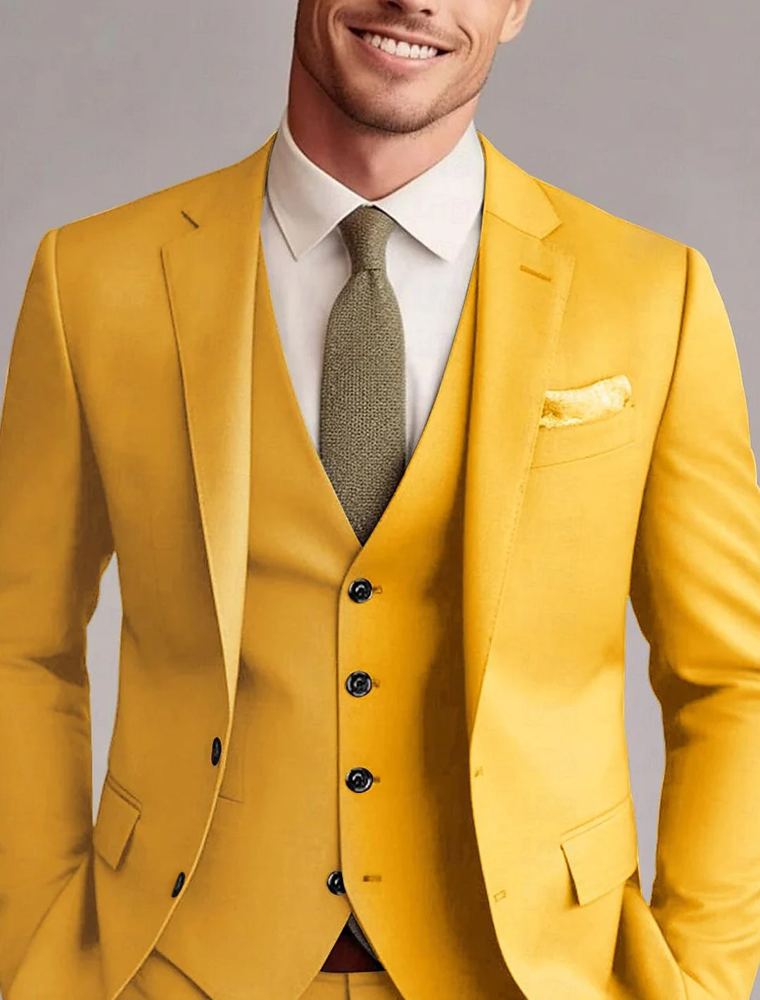 Men's Tailored 3-Piece Single Breasted Two-Button Wedding Suits In Green Red Blue Yellow Solid Colors
