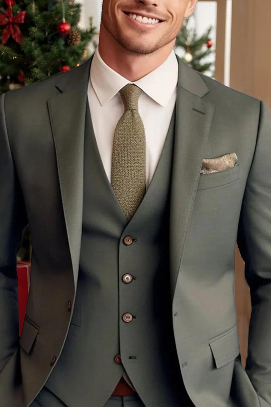 Men's Tailored 3-Piece Single Breasted Two-Button Wedding Suits In Green Red Blue Yellow Solid Colors