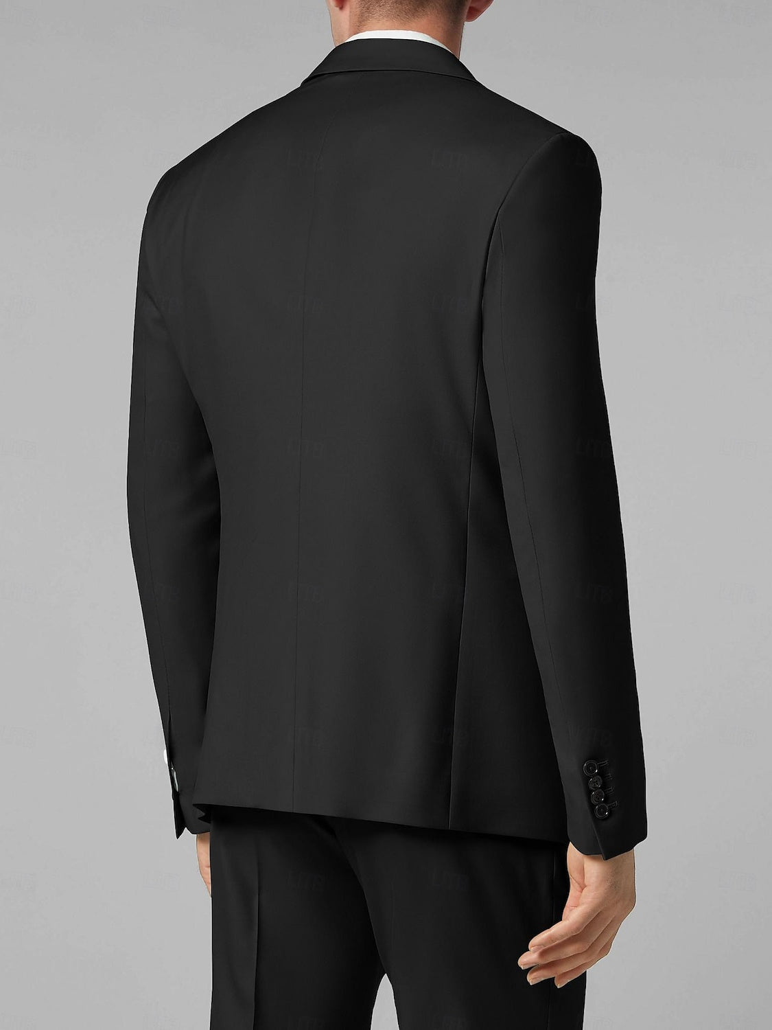 Men's Tailored Fit Black Khaki Single-Breasted One-Button Plaid Wedding Suit In 3 Pieces