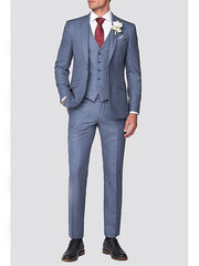 Men's Tailored Fit Notch Single Breasted One-Button Suit In Dusty Blue For Beach Weddings And Parties