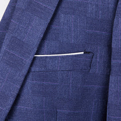 Men's Tailored Fit Single Breasted One-Button 3-Piece Plaid Wedding Suit In Blue Burgundy Black