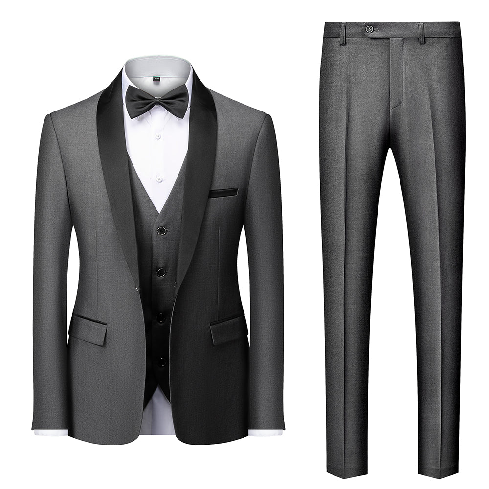 Men's Tailored Fit Single Breasted One-Button 3-Piece Wedding Suit In Blue Burgundy Gray Red And Black