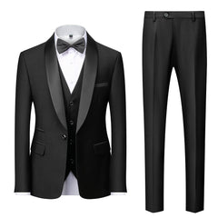 Men's Tailored Fit Single Breasted One-Button 3-Piece Wedding Suit In Blue Burgundy Gray Red And Black