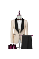 Men's Tailored Fit Single-Breasted One-Button 3-Piece Wedding Suit In Champagne Pink Red White And Black Patterns