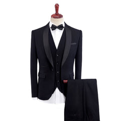 Men's Tailored Fit Single-Breasted One-Button 3-Piece Wedding Suit In Khaki Burgundy Blue Gray And Black