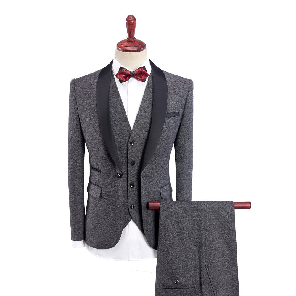 Men's Tailored Fit Single-Breasted One-Button 3-Piece Wedding Suit In Khaki Burgundy Blue Gray And Black