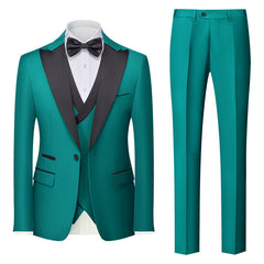 Men's Tailored Fit Single Breasted One-Button 3-Piece Wedding Suits In Burgundy Green Pink Red Blue And White