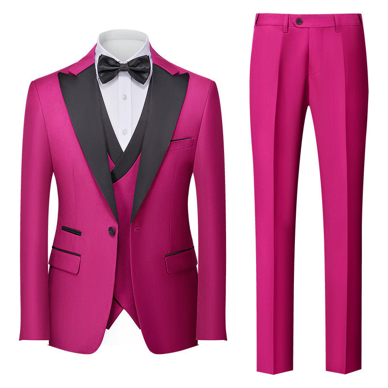 Men's Tailored Fit Single Breasted One-Button 3-Piece Wedding Suits In Burgundy Green Pink Red Blue And White