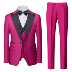 Men's Tailored Fit Single Breasted One-Button 3-Piece Wedding Suits In Burgundy Green Pink Red Blue And White