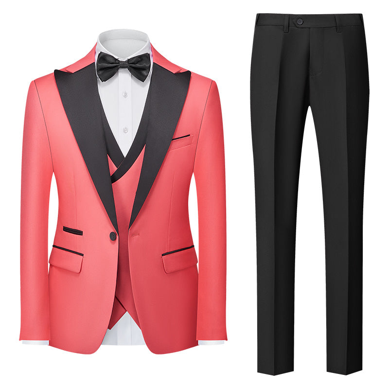 Men's Tailored Fit Single Breasted One-Button 3-Piece Wedding Suits In Burgundy Green Pink Red Blue And White