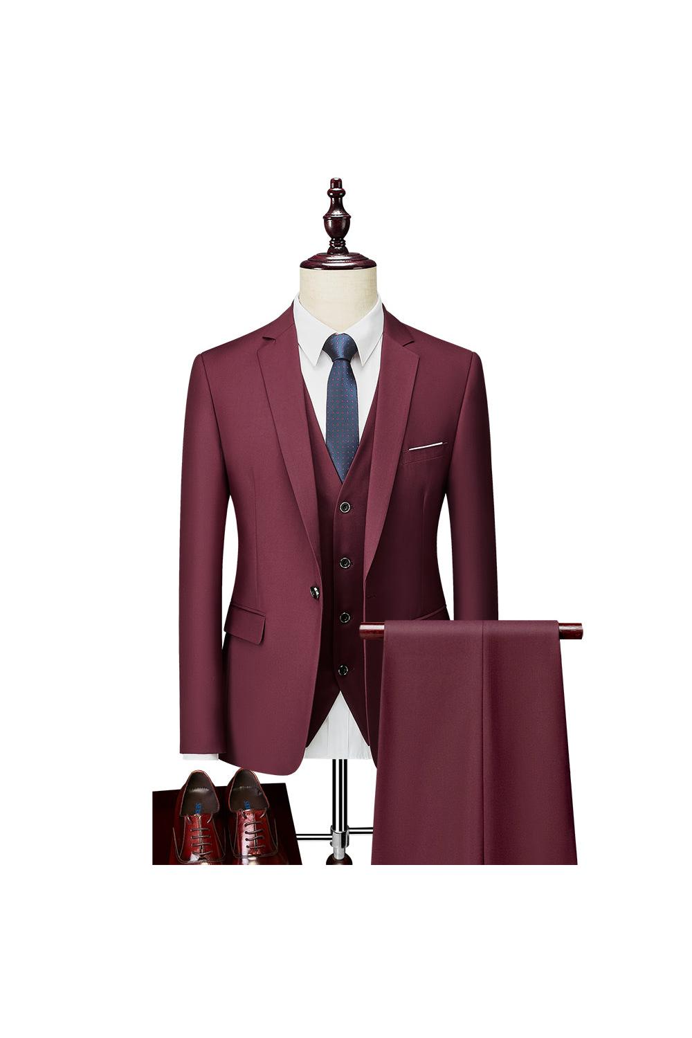 Men's Tailored Fit Single Breasted One-Button 3-Piece Wedding Suits In Burgundy White Ivory Gray And Blue