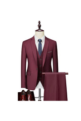 Men's Tailored Fit Single Breasted One-Button 3-Piece Wedding Suits In Burgundy White Ivory Gray And Blue