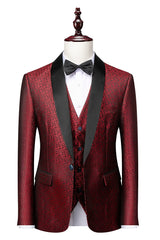 Men's Tailored Fit Single Breasted One-Button 3 Pieces Prom Party Suits In Red Blue Black And White