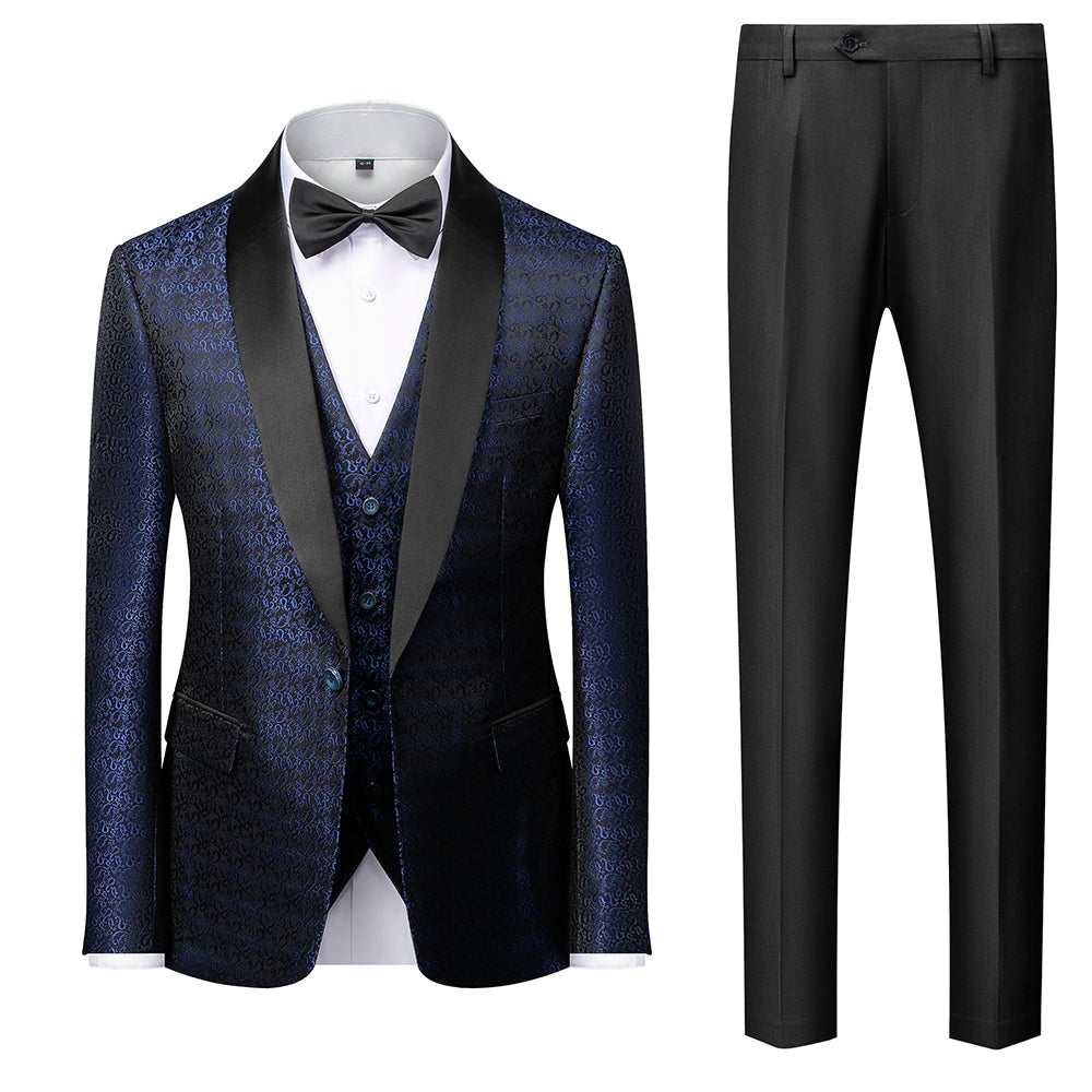 Men's Tailored Fit Single Breasted One-Button 3 Pieces Prom Party Suits In Red Blue Black And White