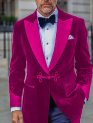 Men's Tailored Fit Single Breasted One-Button Velvet Formal Jacket In Green Red Blue Pink And Purple